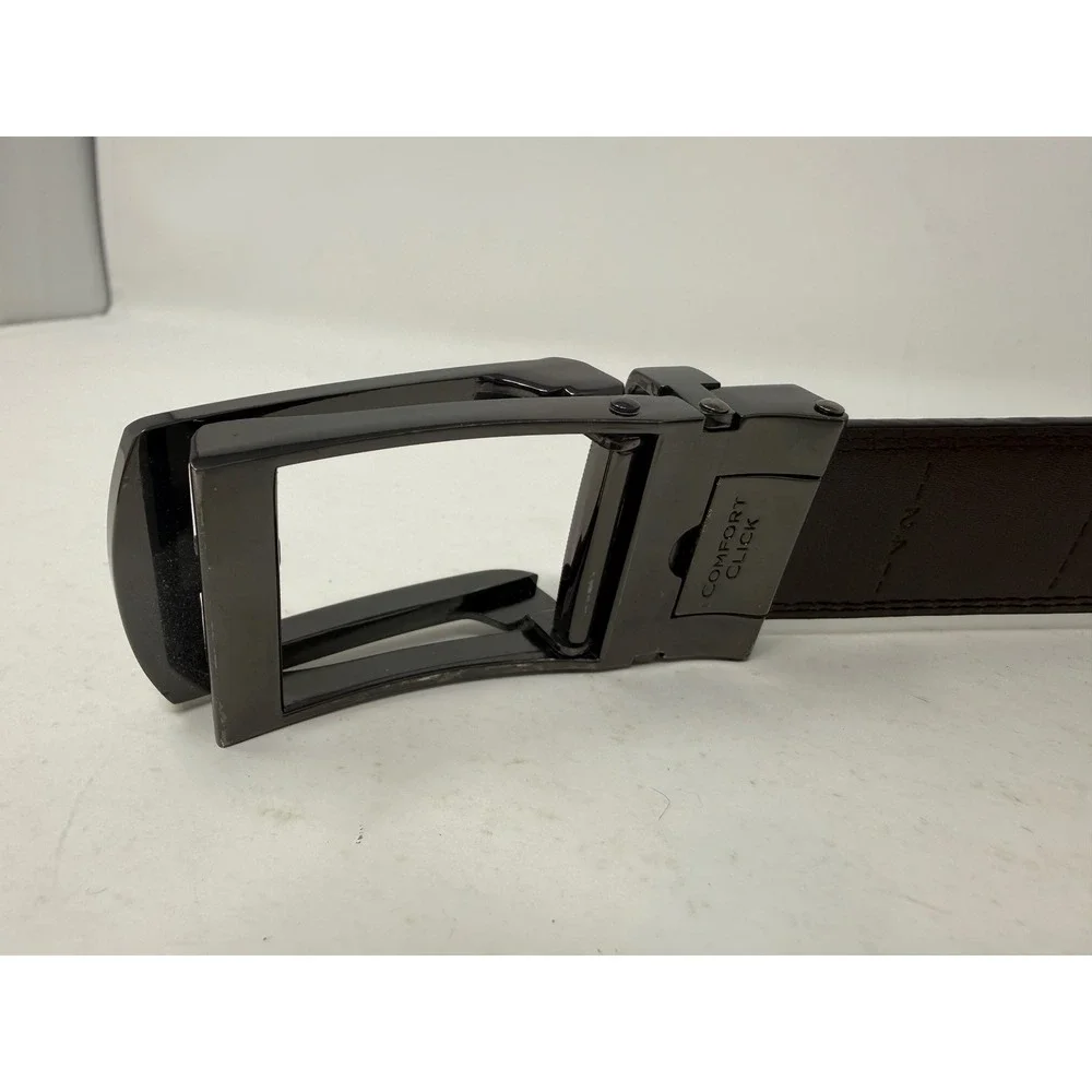 Comfort Click Mens Ratchet Belt Dark Brown Leather XL Gunmetal Buckle Adjustable